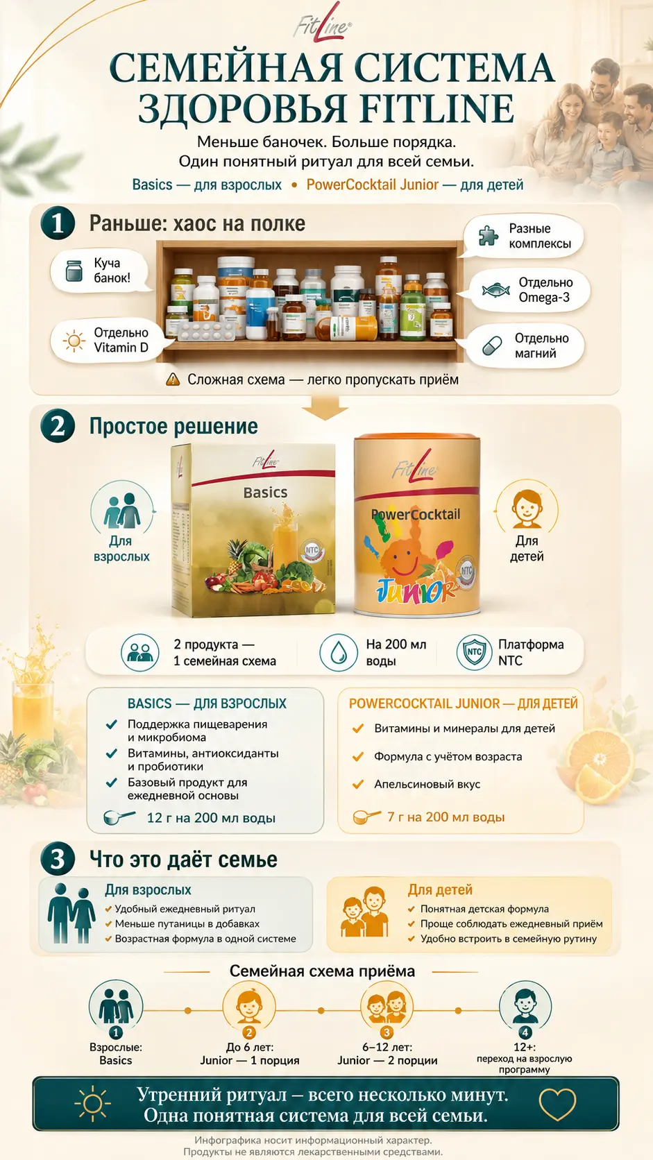 FitLine Basics и PowerCocktail Junior: семейный комплект продуктов