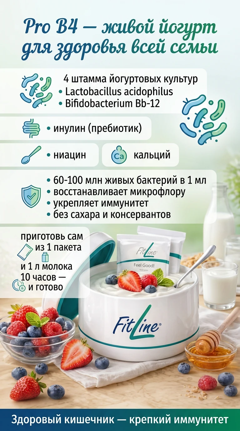 FitLine Pro B4 Yoghurt-Drink: живой йогурт, который заселяет кишечник полезными бактериями