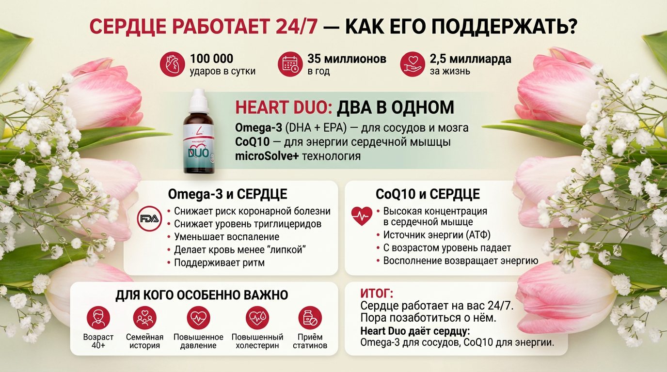 Сердце работает 24/7 — вот как его поддержать