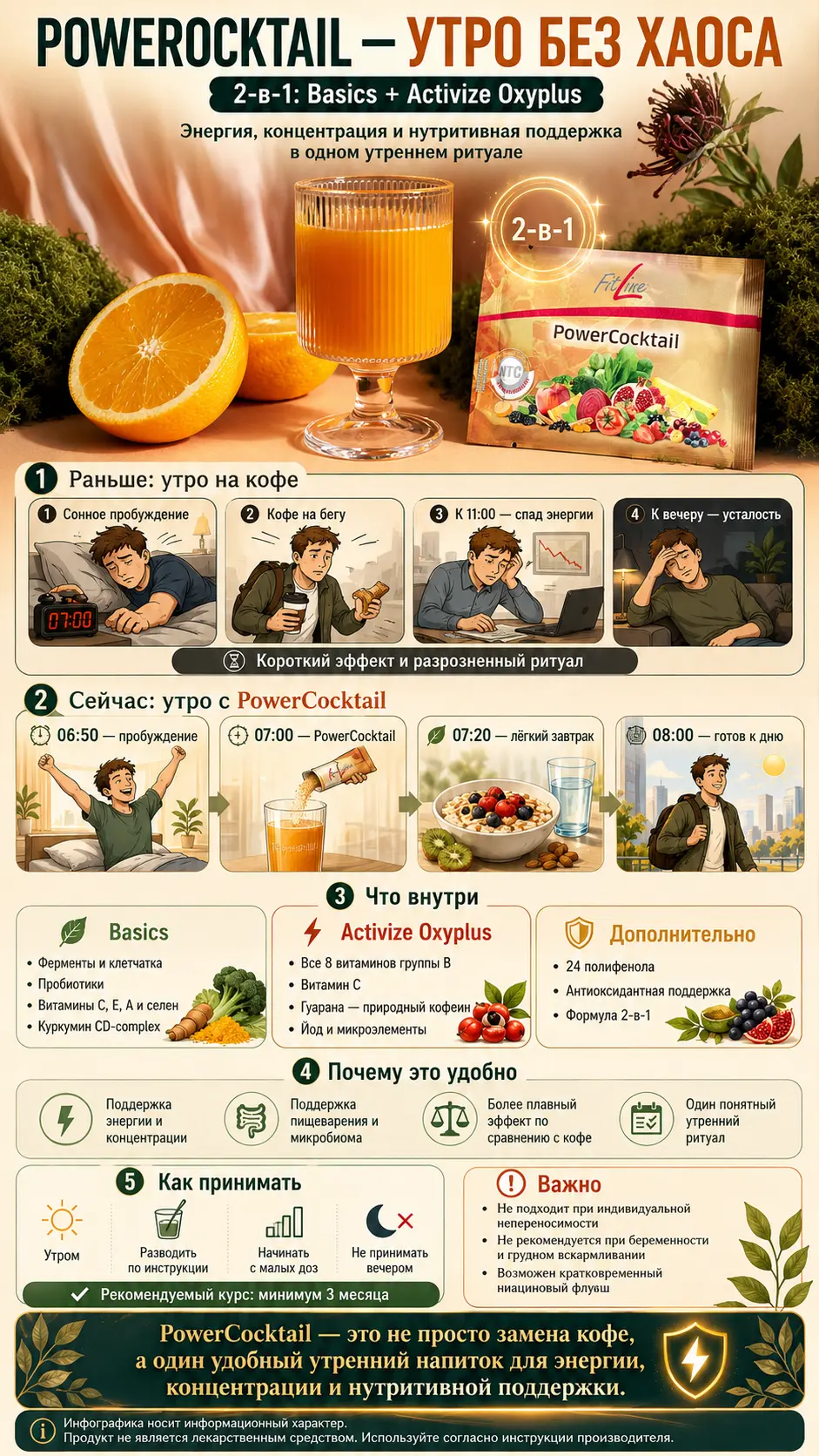 Утренний ритуал FitLine: PowerCocktail = Basics + Activize Oxyplus