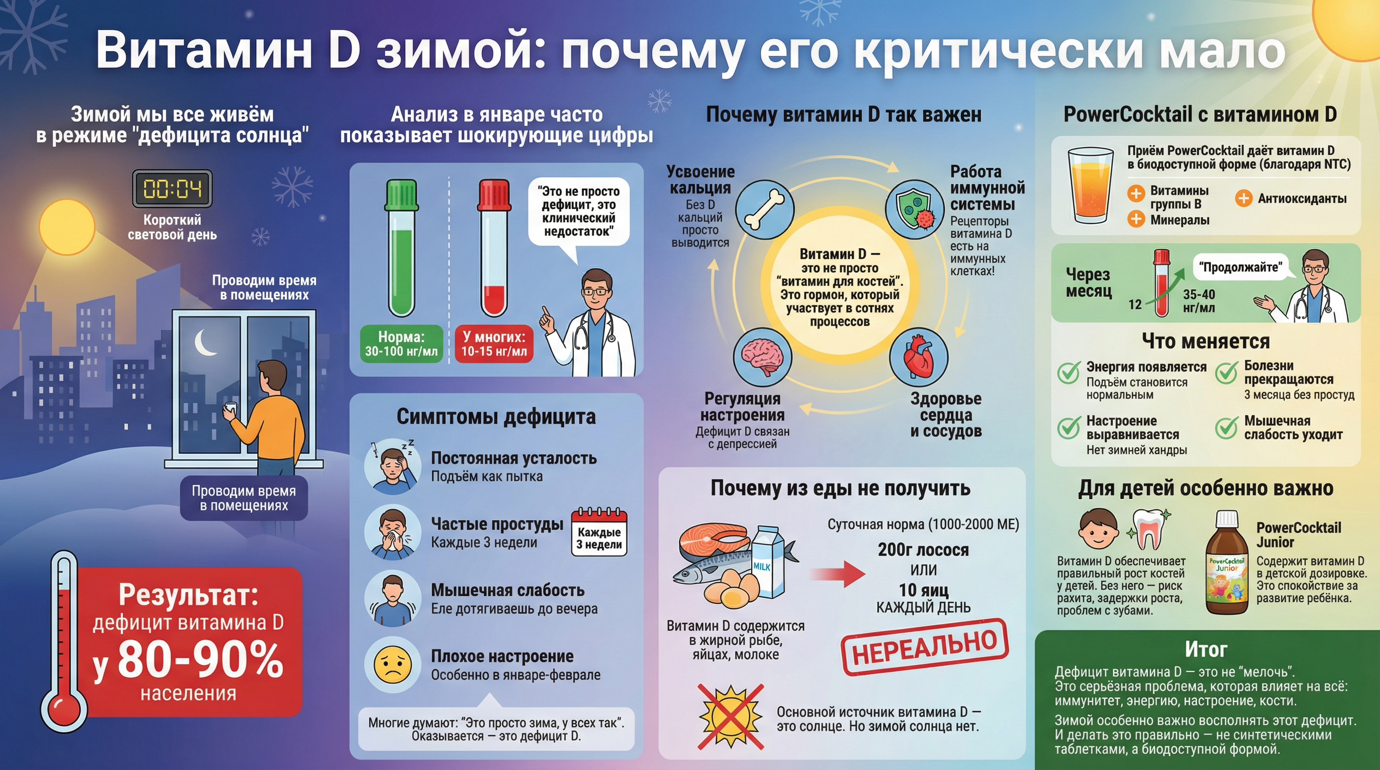 Витамин D зимой: почему его критически мало